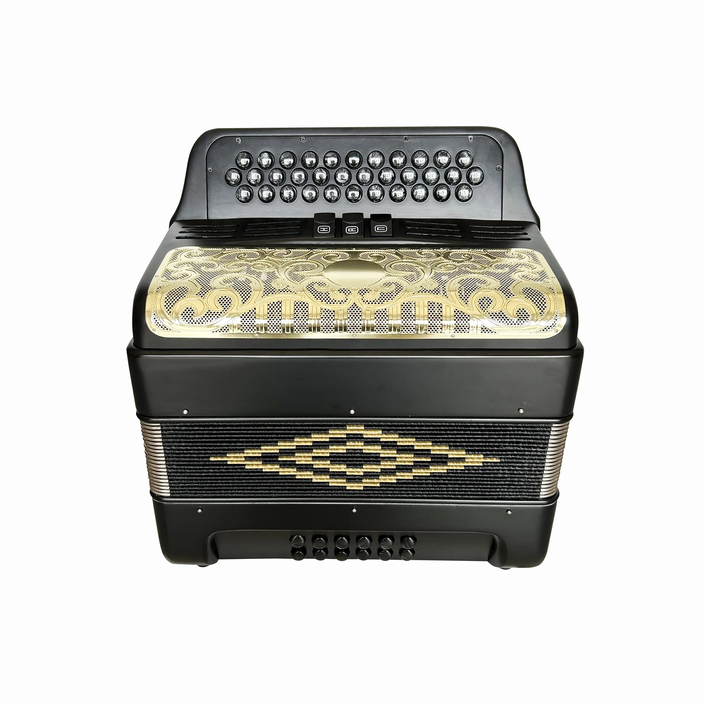 34 Buttons 12 Bass 3 Registers Black Matt Accordion Instrument Gold Grill Black Button Acordeon Musical JB3412C
34 Buttons 12 Bass 3 Registers Black Matt Accordion Instrument Gold Grill Black Button Acordeon Musical JB3412C