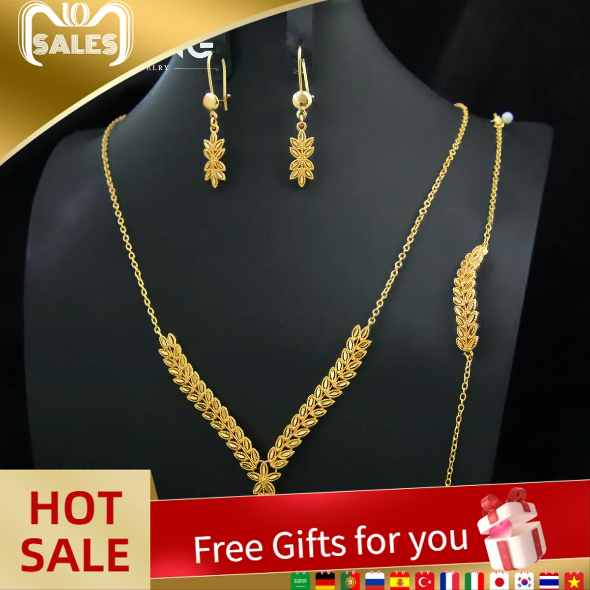 Luxury Gold Color Leaf Necklace Set 21k Gold Plated Arab Tassel Coins Pendant Dubai Nigeria Women Wedding Party Jewelry
Luxury Gold Color Leaf Necklace Set 21k Gold Plated Arab Tassel Coins Pendant Dubai Nigeria Women Wedding Party Jewelry
