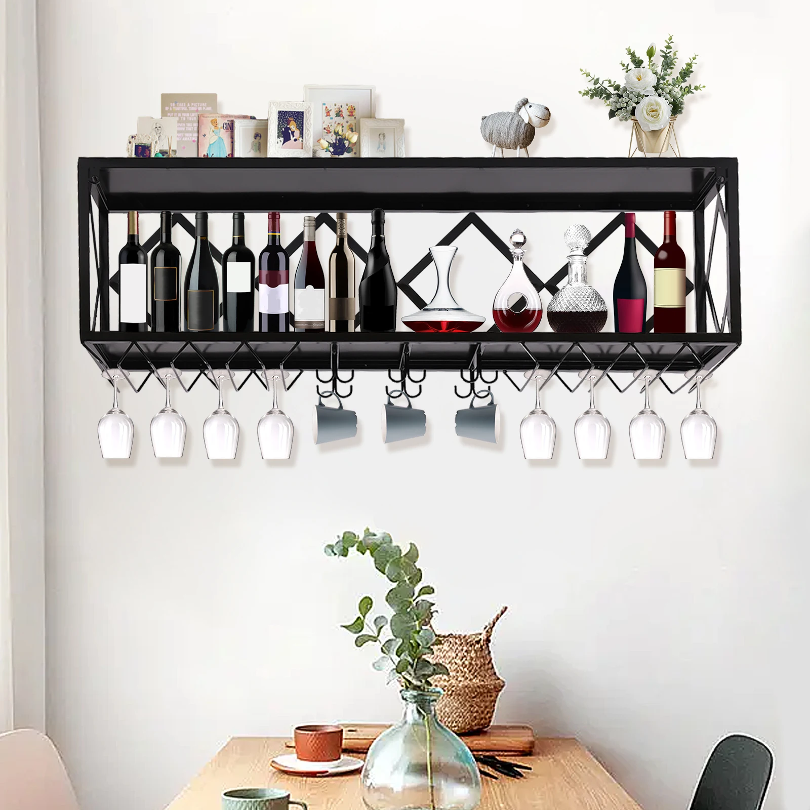 Double Layer Wall-Mounted Wine Rack with Glass Holder 47.2" Steel Wall Wine Rack Wine Bottles Display Wall Storage Load 100kg for Kitchen Dining Room Home Bar, Black
Double Layer Wall-Mounted Wine Rack with Glass Holder 47.2" Steel Wall Wine Rack Wine Bottles Display Wall Storage Load 100kg for Kitchen Dining Room Home Bar, Black