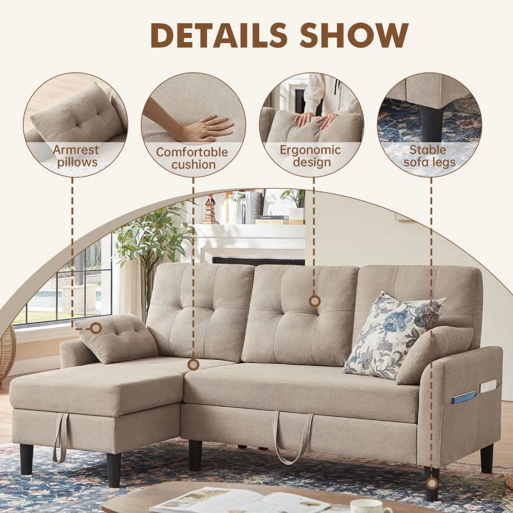3-Seater L-Shaped Sofa: Convertible 2-in-1 Pullout Bed with Storage Ottoman & Free Chaise Position
3-Seater L-Shaped Sofa: Convertible 2-in-1 Pullout Bed with Storage Ottoman & Free Chaise Position