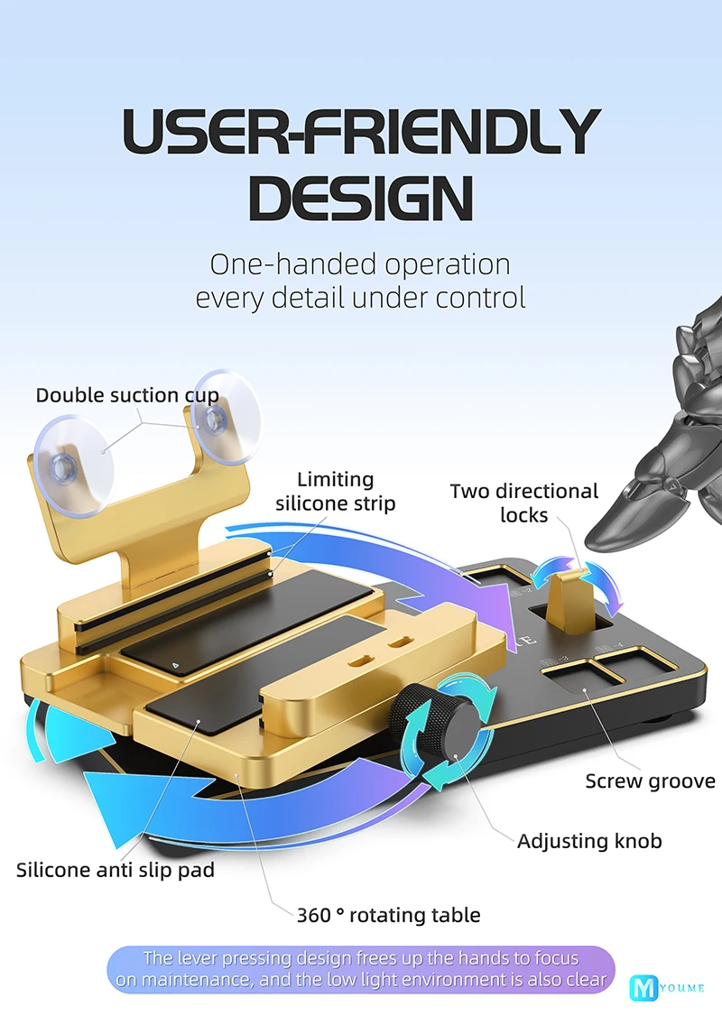 YOUME Rotating Screen Side-Mounted Mobile Phone Screen Repair Back Cover Removal and Separation with Screws and Suction Cup
YOUME Rotating Screen Side-Mounted Mobile Phone Screen Repair Back Cover Removal and Separation with Screws and Suction Cup