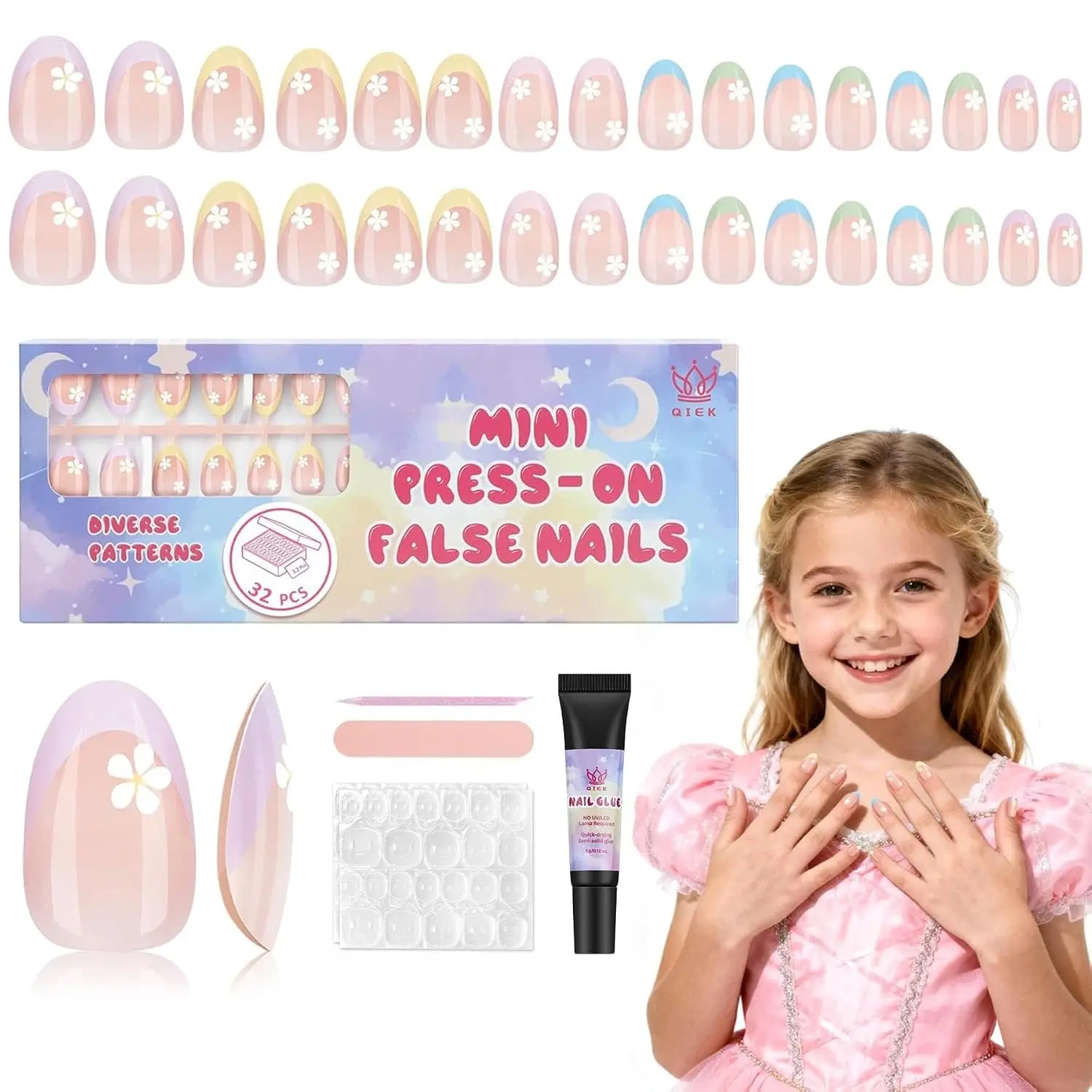 16 Sizes Press on Nails Kit for Kids - 32 Pieces French Almond Fake Nail Tips for Girls 8-12 with Jelly Adhesives & Nail Glue, Colorful Flower
16 Sizes Press on Nails Kit for Kids - 32 Pieces French Almond Fake Nail Tips for Girls 8-12 with Jelly Adhesives & Nail Glue, Colorful Flower