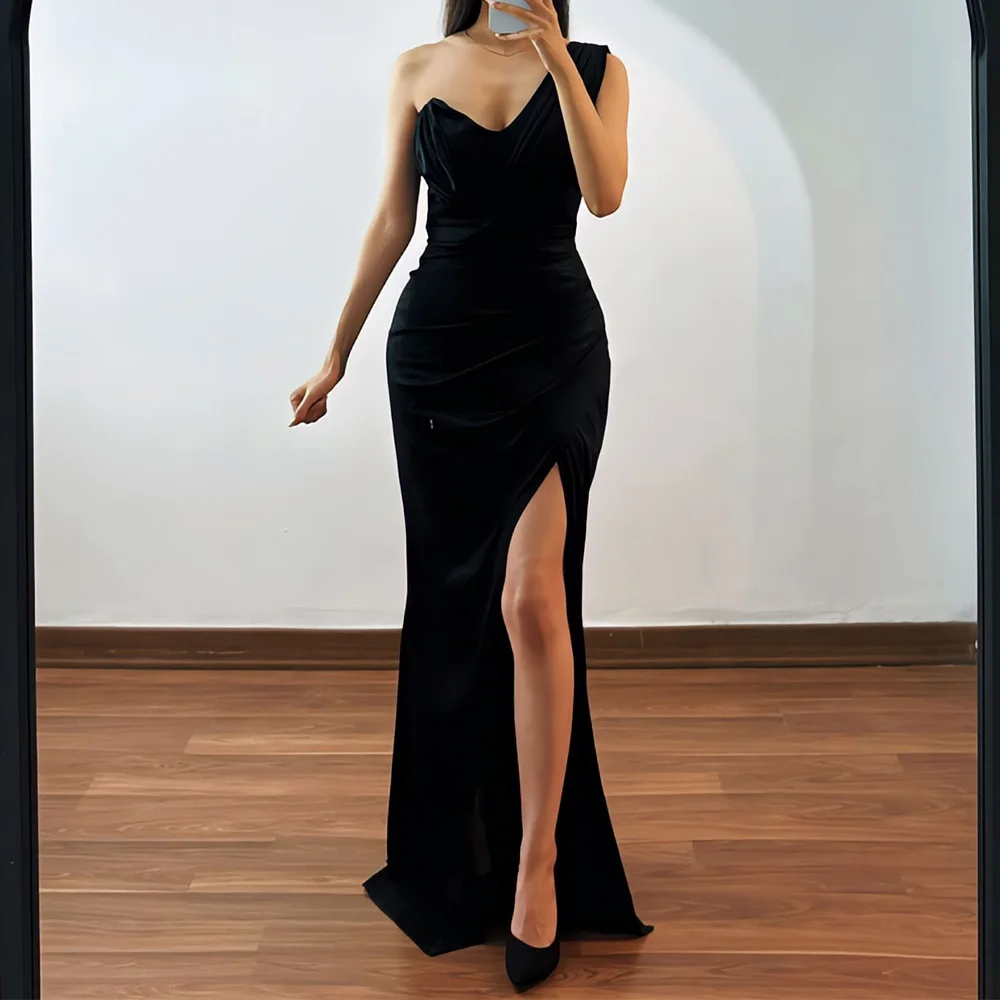 CustomizedClassic and Formal Black Jersey One Shoulder Evening Dresses Straight Floor Length V-Neck Sleeveless Special Occasion
CustomizedClassic and Formal Black Jersey One Shoulder Evening Dresses Straight Floor Length V-Neck Sleeveless Special Occasion