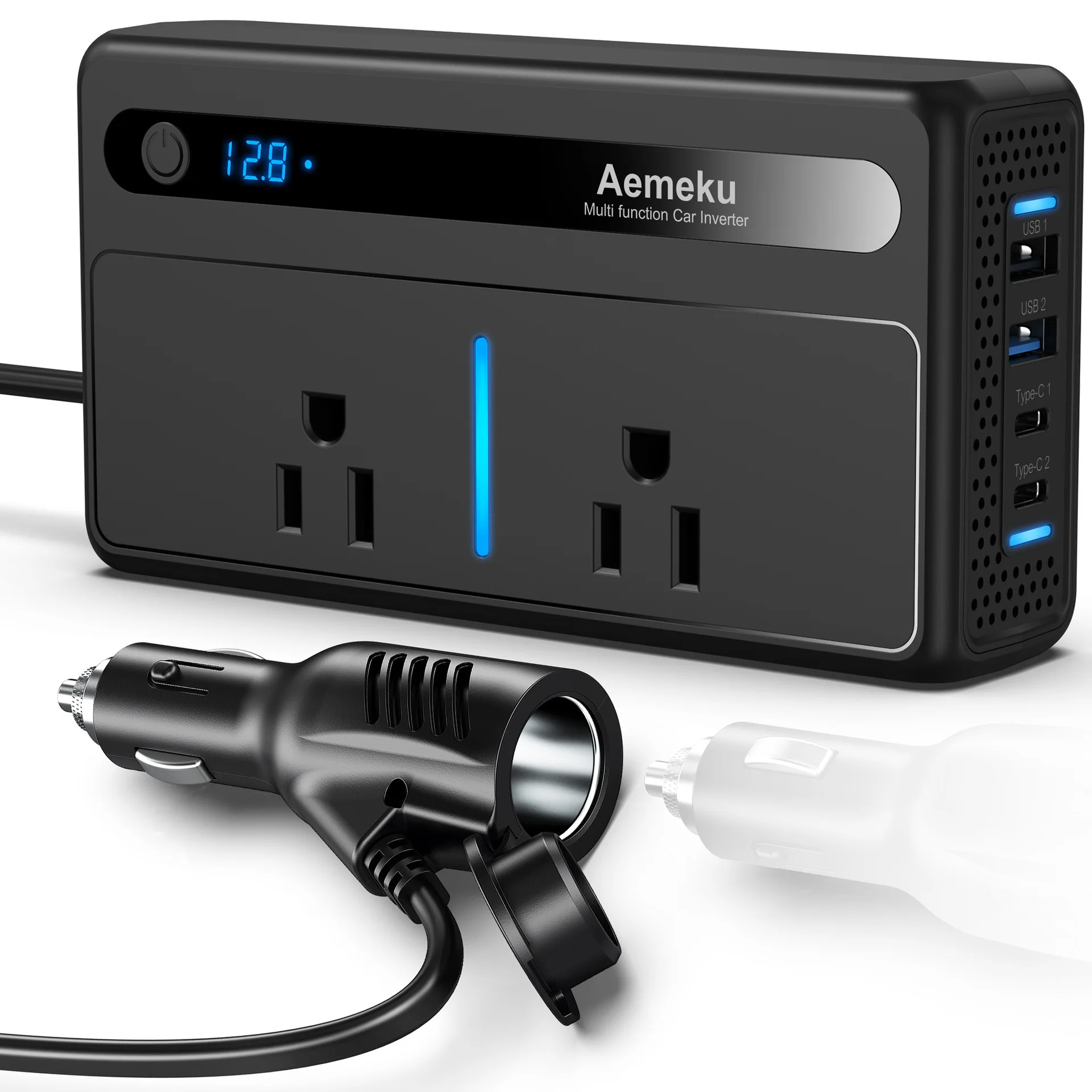 300W Car Power Inverter DC12V/24V to 110V AC with US Socket, PD Fast Charging, USB Ports & Digital Display
300W Car Power Inverter DC12V/24V to 110V AC with US Socket, PD Fast Charging, USB Ports & Digital Display