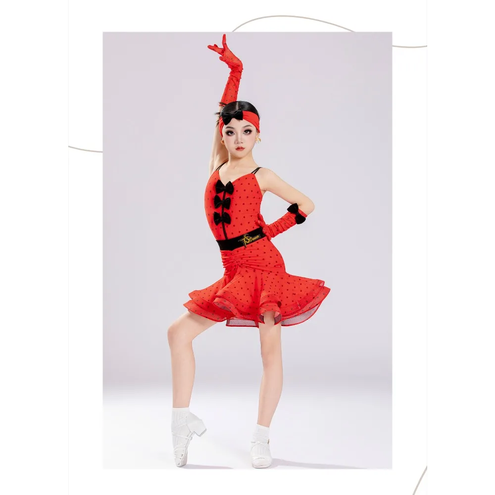 Red base with black dot Latin dance performance outfit, children's girl training class uniform Children Latin Dance Costume
Red base with black dot Latin dance performance outfit, children's girl training class uniform Children Latin Dance Costume
