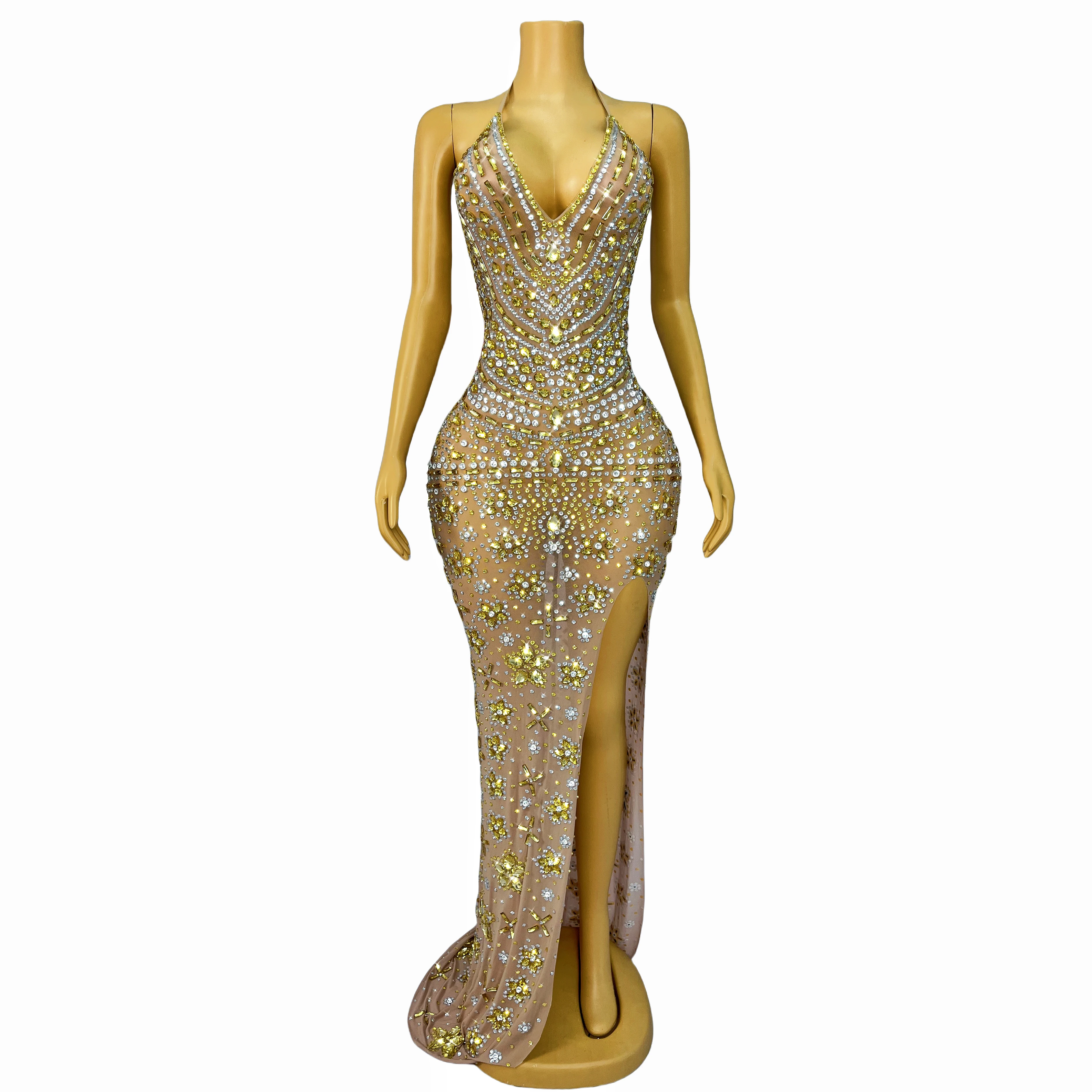 Luxurious Birthday Celebrate Gold Rhinestones Split Dress Shiny Women Evening Sexy Crystals Collection xiaoxianghua
Luxurious Birthday Celebrate Gold Rhinestones Split Dress Shiny Women Evening Sexy Crystals Collection xiaoxianghua
