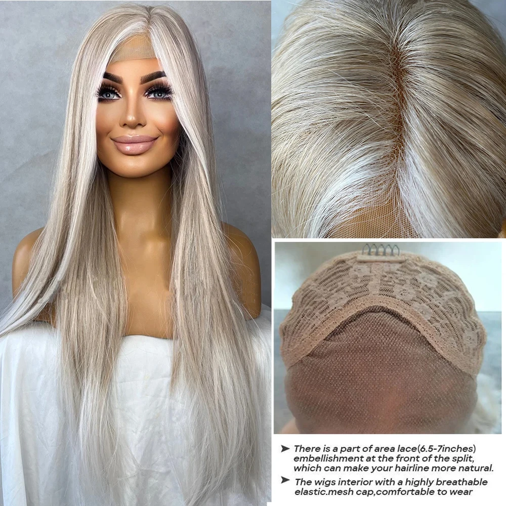 Japanese Fiber Ash Blonde Highlights Lace Front Wigs Grey Highlights Blonde Wig Heat Safe Long Straight Synthetic Wig for Women
Japanese Fiber Ash Blonde Highlights Lace Front Wigs Grey Highlights Blonde Wig Heat Safe Long Straight Synthetic Wig for Women