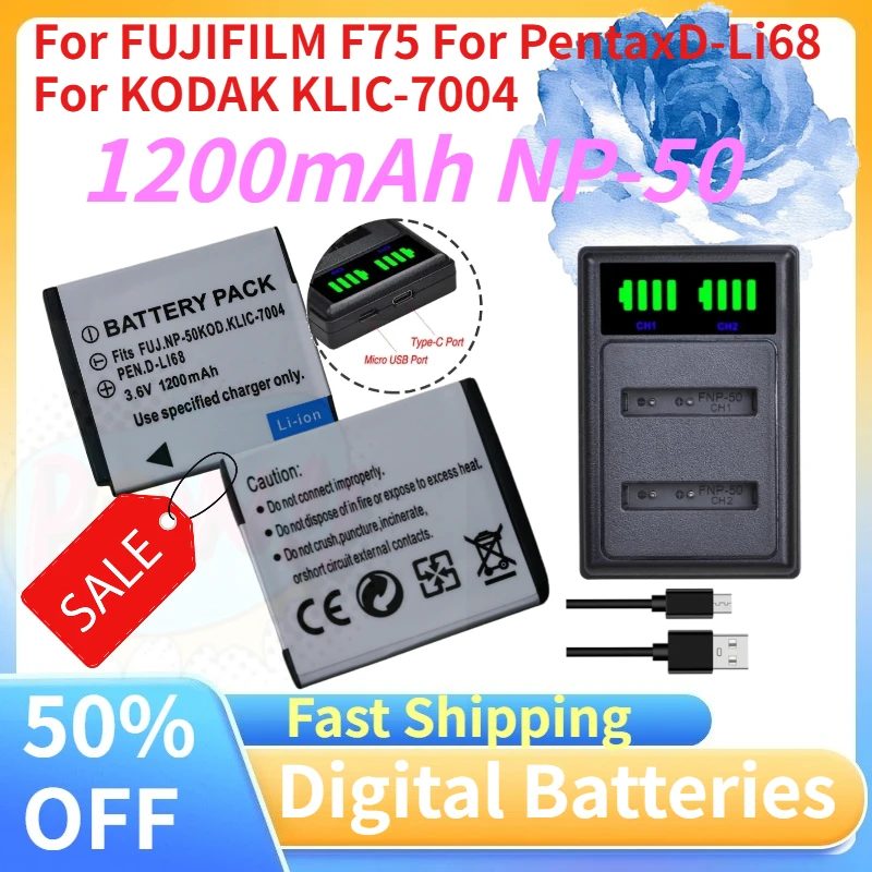 1200mAh NP-50 Li-lon Camera Battery + LED USB Charger for FUJIFILM F75 F665 F750 for Pentax D-Li68 for KODAK KLIC-7004
1200mAh NP-50 Li-lon Camera Battery + LED USB Charger for FUJIFILM F75 F665 F750 for Pentax D-Li68 for KODAK KLIC-7004