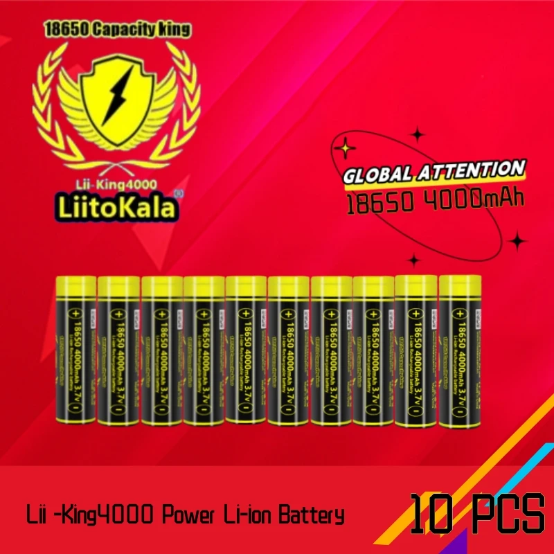 10pcs LiitoKala Lii-King4000 18650 3.7V 12A Li-ion 4000mAh Lithium Battery For High Drain Devices For Flashlight
10pcs LiitoKala Lii-King4000 18650 3.7V 12A Li-ion 4000mAh Lithium Battery For High Drain Devices For Flashlight