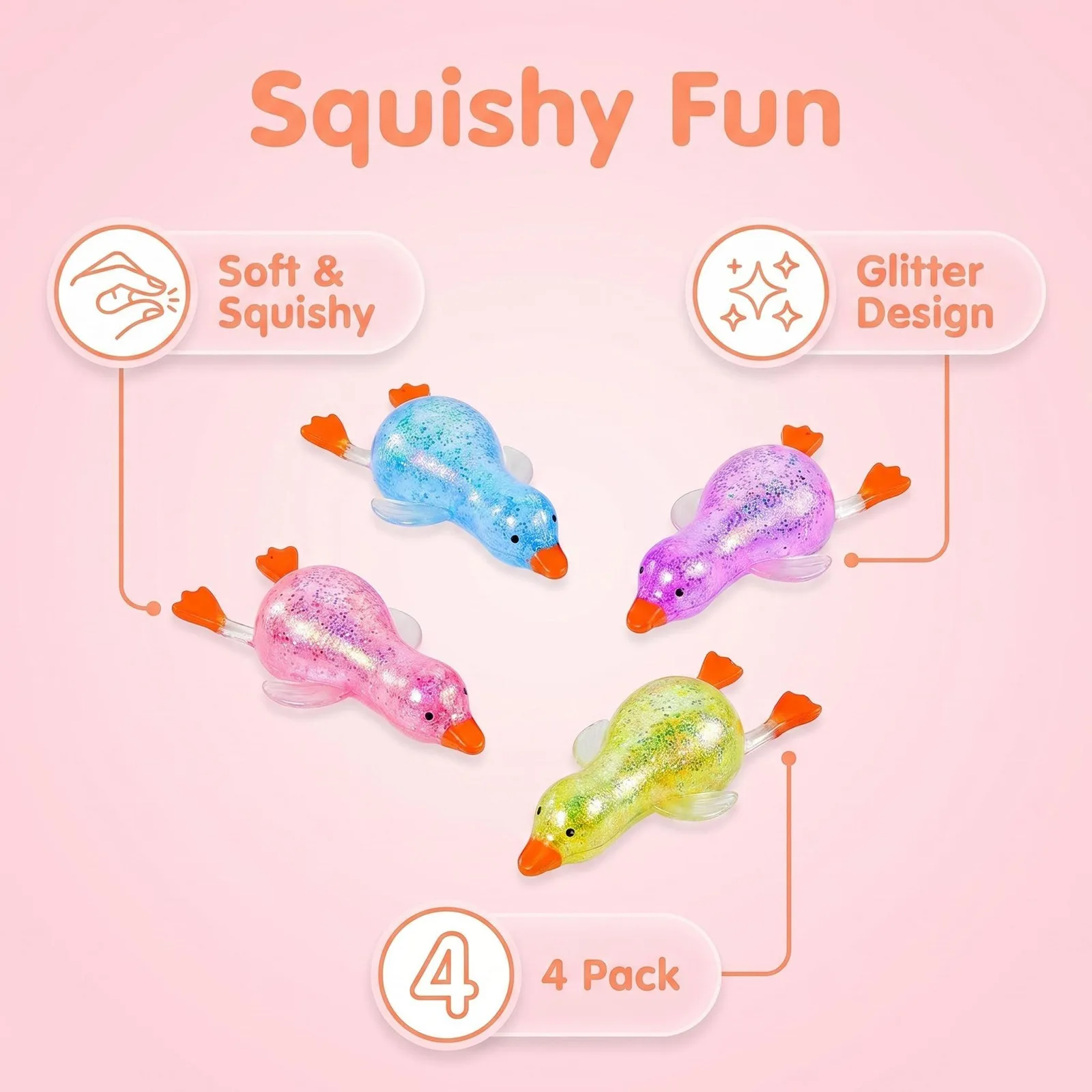 Cute Glitter Goose Slow Rebound Squishy Toys 4pcs Soft Squeeze Fidget Toy Anxiety Relief Sensory Toy Kids Birthday Party Gift
Cute Glitter Goose Slow Rebound Squishy Toys 4pcs Soft Squeeze Fidget Toy Anxiety Relief Sensory Toy Kids Birthday Party Gift
