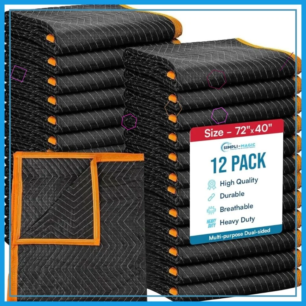 Heavy Duty Padded Moving Blankets 72x40 Inches - 12 Pack for Furniture Protection and Packing
Heavy Duty Padded Moving Blankets 72x40 Inches - 12 Pack for Furniture Protection and Packing