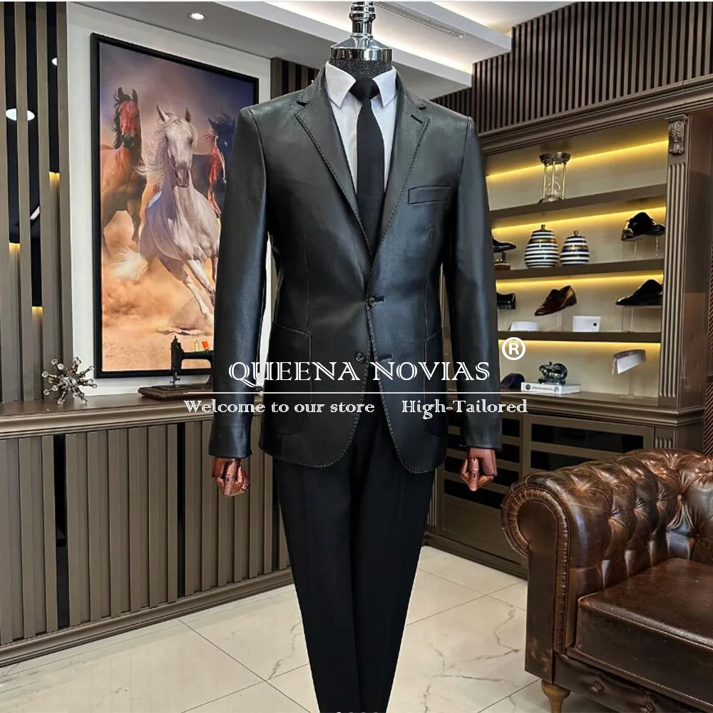Elegant Leather Groom Formal Party Wedding Tuxedos Single Breasted Prom Blazers 2 Pieces Suits Men Slim Fit trajes para hombre
Elegant Leather Groom Formal Party Wedding Tuxedos Single Breasted Prom Blazers 2 Pieces Suits Men Slim Fit trajes para hombre