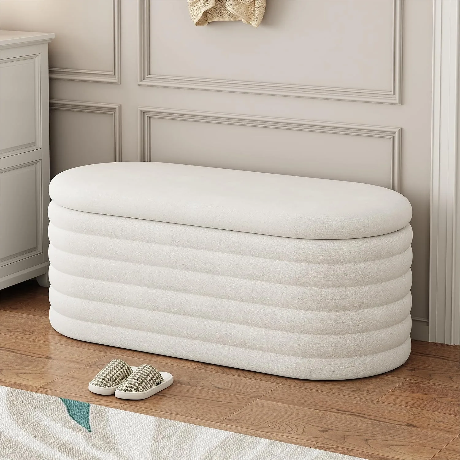 Storage Ottoman Bench 40 inch Upholstered Chenille with Flip-Top Storage for Bedroom Living Room Entryway Beige White
Storage Ottoman Bench 40 inch Upholstered Chenille with Flip-Top Storage for Bedroom Living Room Entryway Beige White