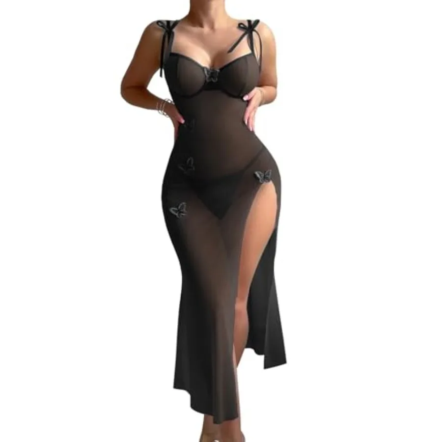 Foxiny Sexy Butterfly Split Leg Underwire Sheer Mesh Maxi Lingerie Dress with Thong 2 Pcs Set
Foxiny Sexy Butterfly Split Leg Underwire Sheer Mesh Maxi Lingerie Dress with Thong 2 Pcs Set