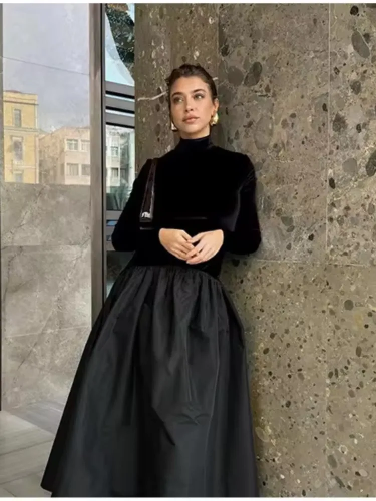 Long Sleeves Dress Temperament Vestidos Dresses 2025 Woman Patchwork Slim Solid Color Simple Style All-match Commuting Elegant 
Long Sleeves Dress Temperament Vestidos Dresses 2025 Woman Patchwork Slim Solid Color Simple Style All-match Commuting Elegant