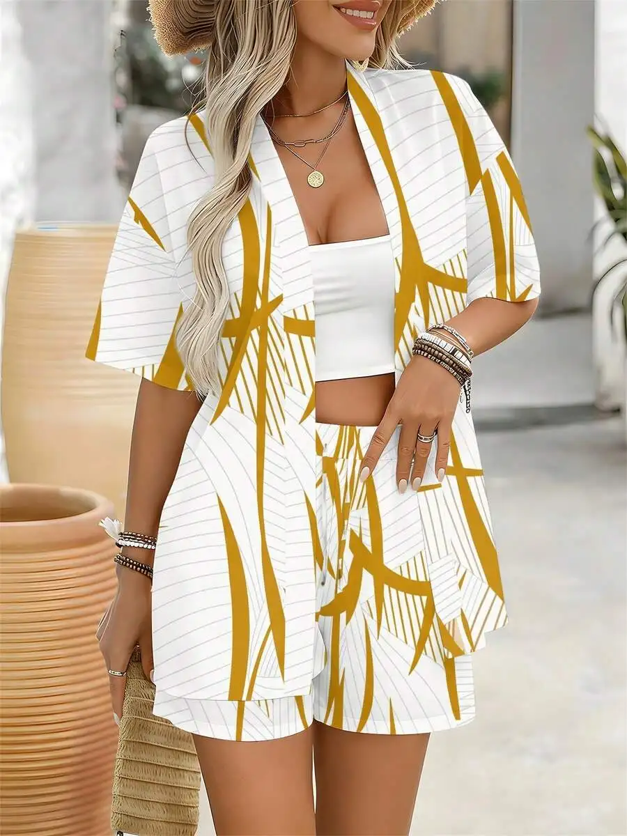 Abstract Tropical Leaves Womens Cardigan And Shorts Set Summer Beach Vacation Outfit
Abstract Tropical Leaves Womens Cardigan And Shorts Set Summer Beach Vacation Outfit