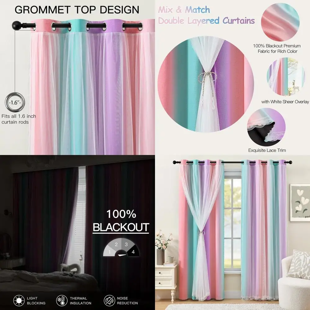 Full Blackout 84 Rainbow Unicorn Curtains for Girls' Nursery, Ombre Pink Purple Green, 2 Panels
Full Blackout 84 Rainbow Unicorn Curtains for Girls' Nursery, Ombre Pink Purple Green, 2 Panels
