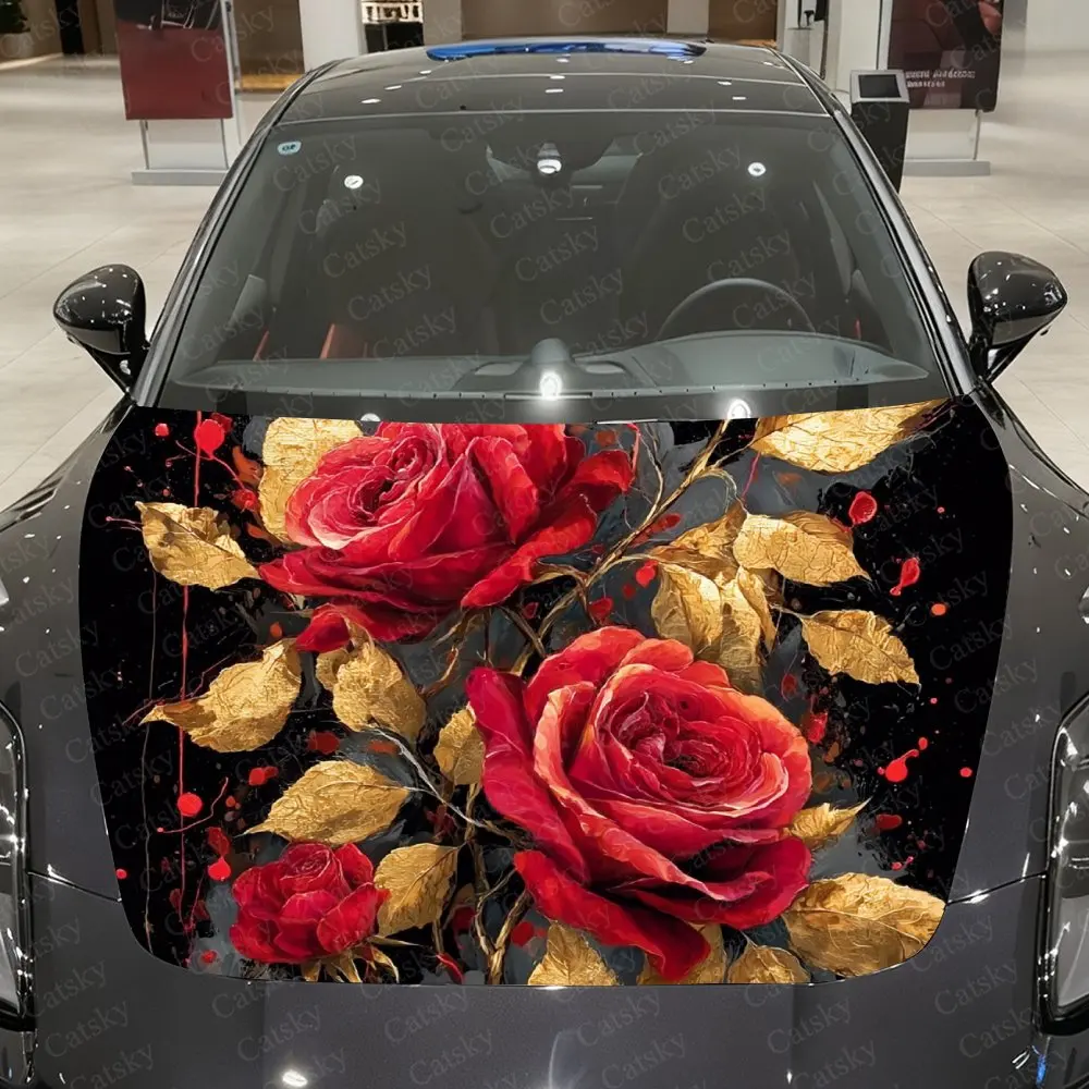 Golden Leaf Red Rose Car Hood Graphic Stickers, Car Aesthetics, Eye-catching Pattern Decorations, PVC Waterproof Self-adhesive S
Golden Leaf Red Rose Car Hood Graphic Stickers, Car Aesthetics, Eye-catching Pattern Decorations, PVC Waterproof Self-adhesive S
