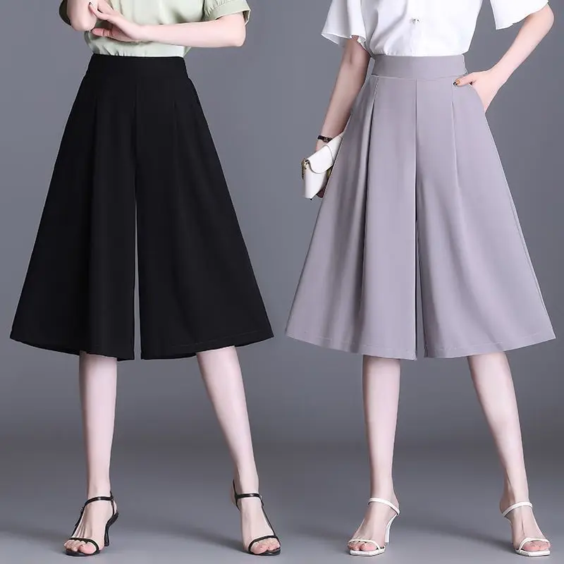 Summer New Fashion Casual Loose Chiffon Wide Leg Capris Women's Solid Elastic High Waist Pockets Thin Breathable Straight Pants
Summer New Fashion Casual Loose Chiffon Wide Leg Capris Women's Solid Elastic High Waist Pockets Thin Breathable Straight Pants