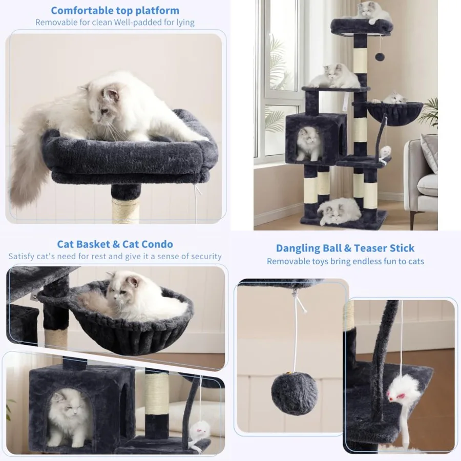 Cat Tree with Toy, Cat Tower Condo for door Cats, Cat House with Padded Plush Perch, Cozy Hammock and Sisal Scratchg Posts, HCT
Cat Tree with Toy, Cat Tower Condo for door Cats, Cat House with Padded Plush Perch, Cozy Hammock and Sisal Scratchg Posts, HCT