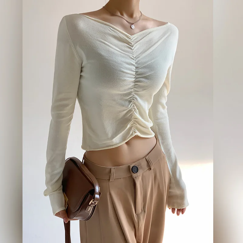 2024 Early Autumn Design Sense Spicy Girl Pleated Top Slim Fit And Slimming Long Sleeved Short Knit Sweater топ свитер Tops плат
2024 Early Autumn Design Sense Spicy Girl Pleated Top Slim Fit And Slimming Long Sleeved Short Knit Sweater топ свитер Tops плат