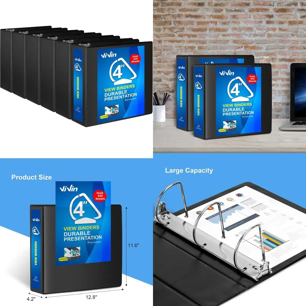 Durable 4 Inch D-Ring Binder, Large Capacity, Holds 835 Sheets, Fits 8.5x11 Paper, 6-Pack, Black, Ideal for Organization and Sto
Durable 4 Inch D-Ring Binder, Large Capacity, Holds 835 Sheets, Fits 8.5x11 Paper, 6-Pack, Black, Ideal for Organization and Sto