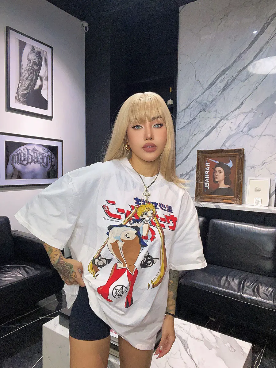 Summer Wear: American Sailor Moon Cartoon Sailor Moon Loose Short-sleeved T-shirt for Women 
Summer Wear: American Sailor Moon Cartoon Sailor Moon Loose Short-sleeved T-shirt for Women