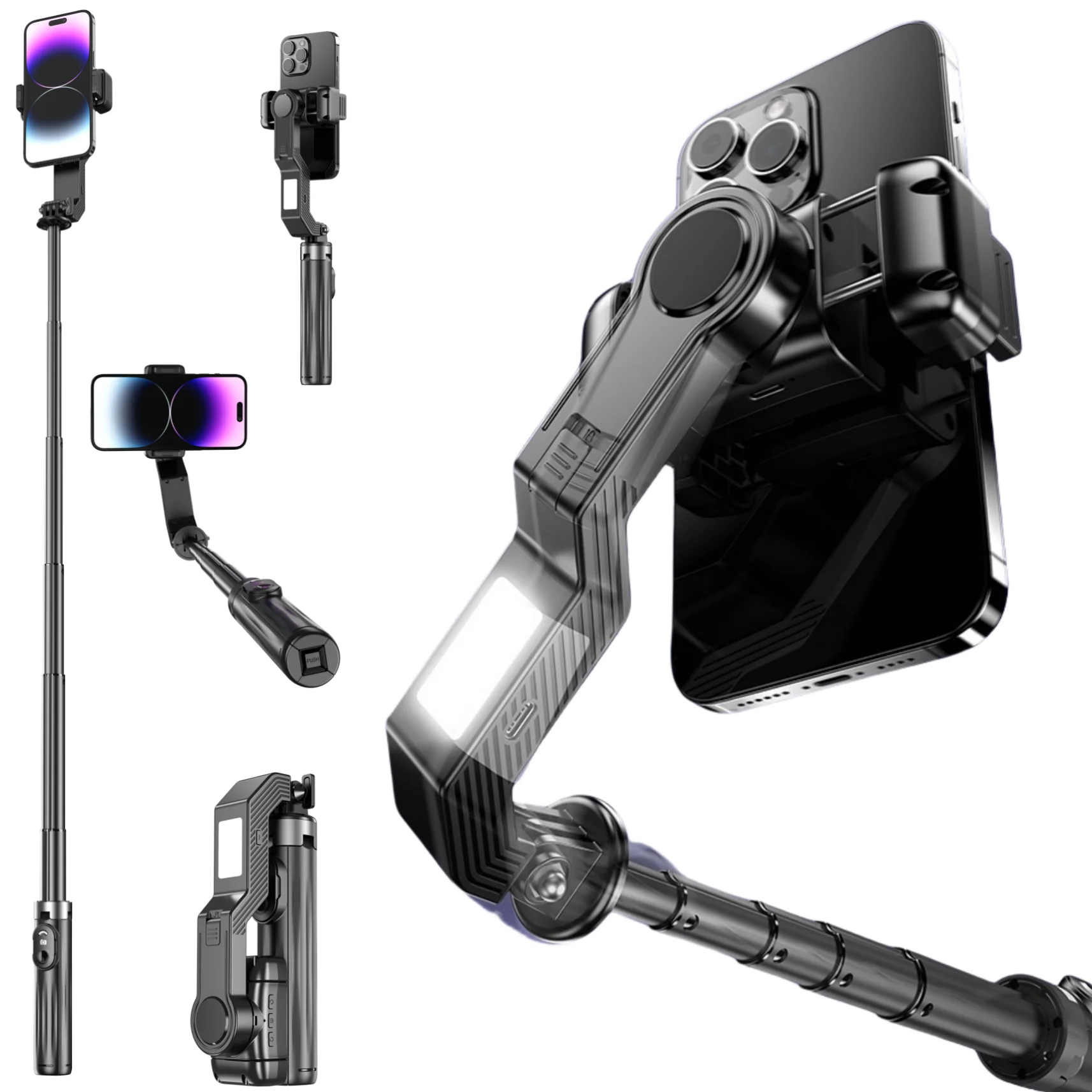 Multi-Functional Handheld Gimbal Phone Holder Selfie Stick with Lightening Bolt Lamp Portable Monopod For Mini Photography
Multi-Functional Handheld Gimbal Phone Holder Selfie Stick with Lightening Bolt Lamp Portable Monopod For Mini Photography