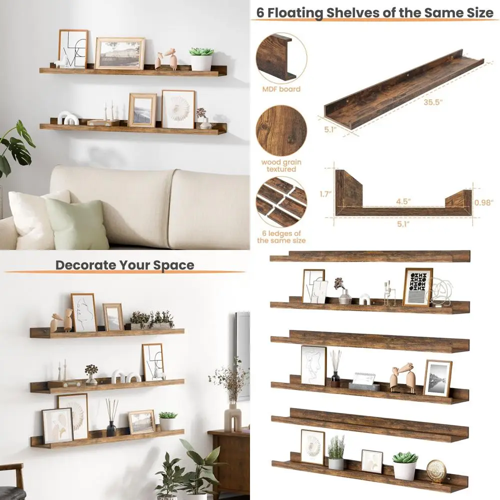 Set of 6, 35.5 Long Brown Wall Shelves for Home Decor and Storage - Suitable for Bedrooms, Living Rooms, Bathrooms, and Kitchens
Set of 6, 35.5 Long Brown Wall Shelves for Home Decor and Storage - Suitable for Bedrooms, Living Rooms, Bathrooms, and Kitchens