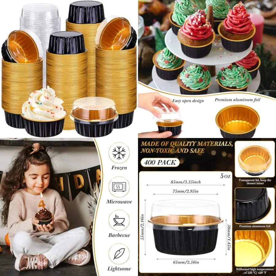 Pcs Aluminum Foil Baking Cups with Lids 5 oz Disposable Ramekins Mini Cake Pans Creme Brulee Cupcake Liners Muffin Tins Flan Mo
Pcs Aluminum Foil Baking Cups with Lids 5 oz Disposable Ramekins Mini Cake Pans Creme Brulee Cupcake Liners Muffin Tins Flan Mo