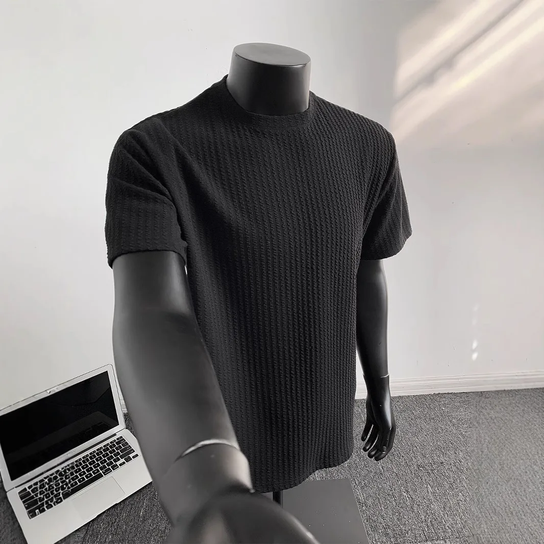 Black Striped Knit Short Sleeve Men's Summer Stretch Ice Silk T-Shirt Small Neckline Inner Layer Base Shirt
Black Striped Knit Short Sleeve Men's Summer Stretch Ice Silk T-Shirt Small Neckline Inner Layer Base Shirt