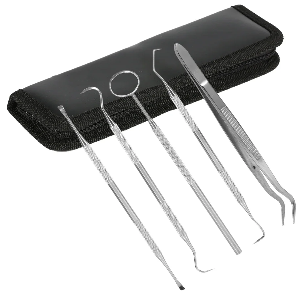 5Pcs/set Dental Instrument Tools Kits With Case Dental Probe Dentist Scaler Mirror Plier Tooth Scraper Oral Hygiene Care Clean
5Pcs/set Dental Instrument Tools Kits With Case Dental Probe Dentist Scaler Mirror Plier Tooth Scraper Oral Hygiene Care Clean