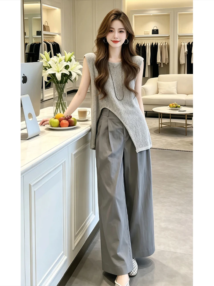High Waist Wide Leg Pants Knitted Uneven Women's Summer Outfit Casual Style Breathable Fabric round Neck Short Sleeve Set
High Waist Wide Leg Pants Knitted Uneven Women's Summer Outfit Casual Style Breathable Fabric round Neck Short Sleeve Set