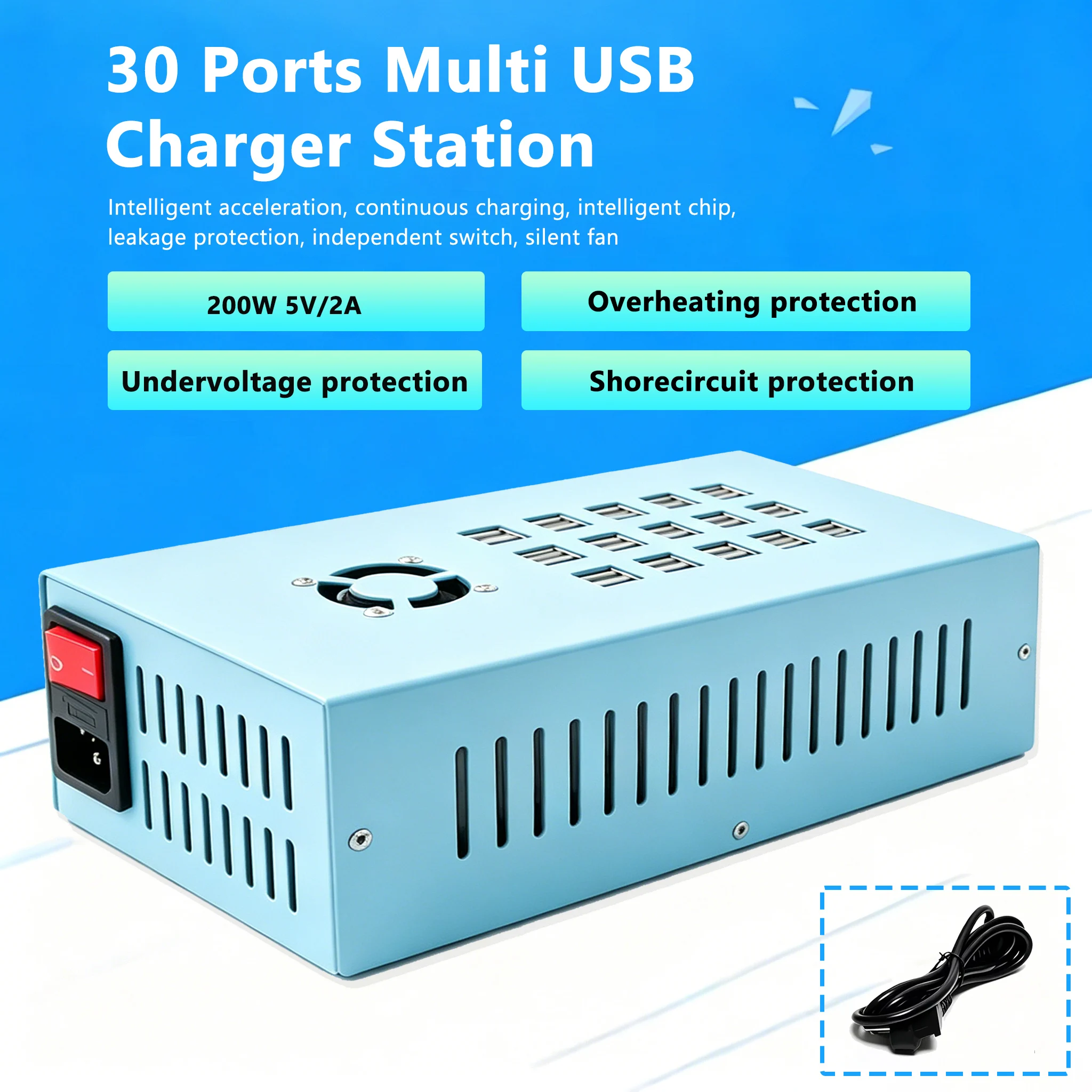 New 200W 30 Ports Intelligent USB Charger Station Metal Fire Retardant Shell for Iphone Ipad Samsung Android Camera Charging
New 200W 30 Ports Intelligent USB Charger Station Metal Fire Retardant Shell for Iphone Ipad Samsung Android Camera Charging
