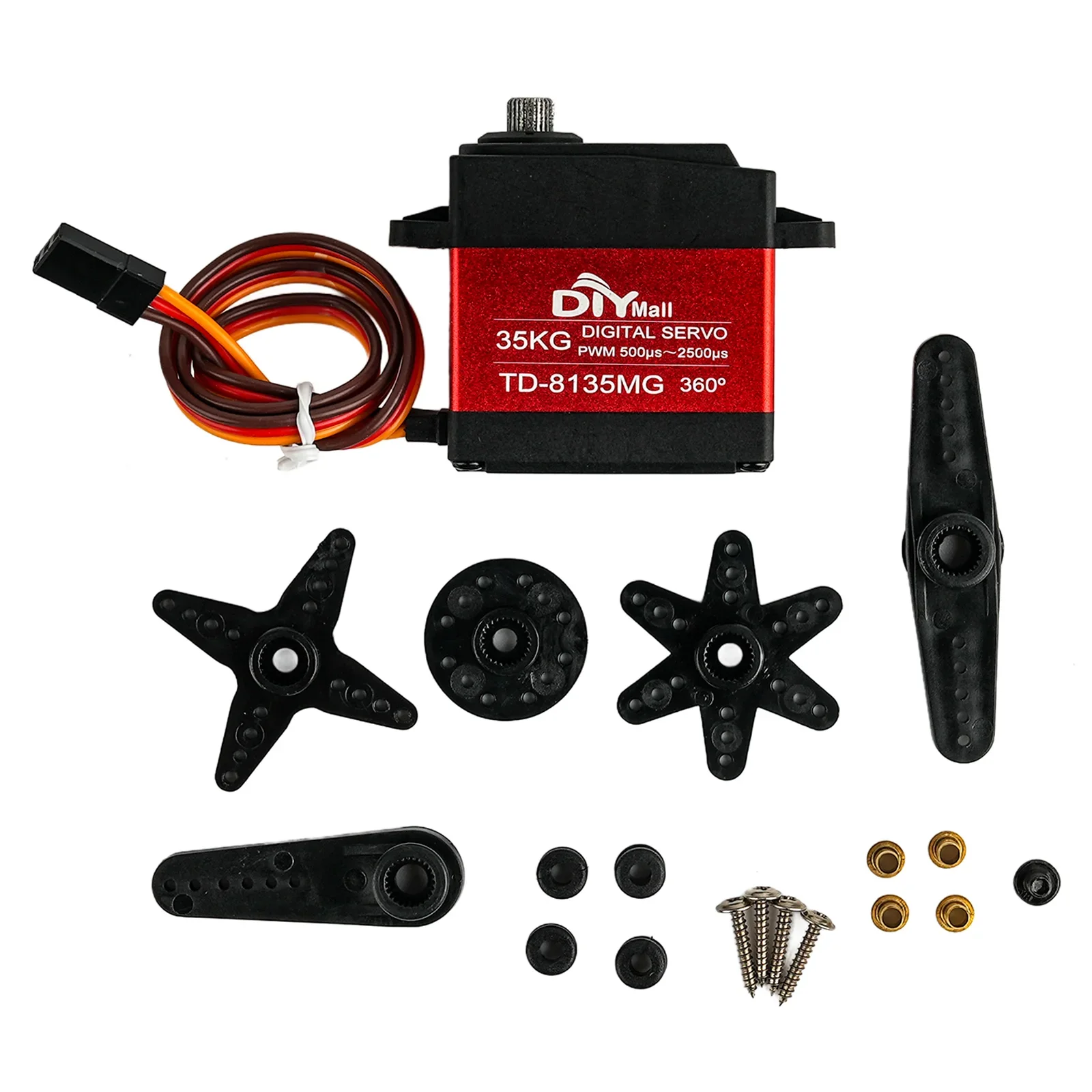 35KG servo TD-8135MG Large Torque Digital Coreless Waterproof Servo Version For RC Car Crawler Boat Plane (180/270/360 Degree)
35KG servo TD-8135MG Large Torque Digital Coreless Waterproof Servo Version For RC Car Crawler Boat Plane (180/270/360 Degree)