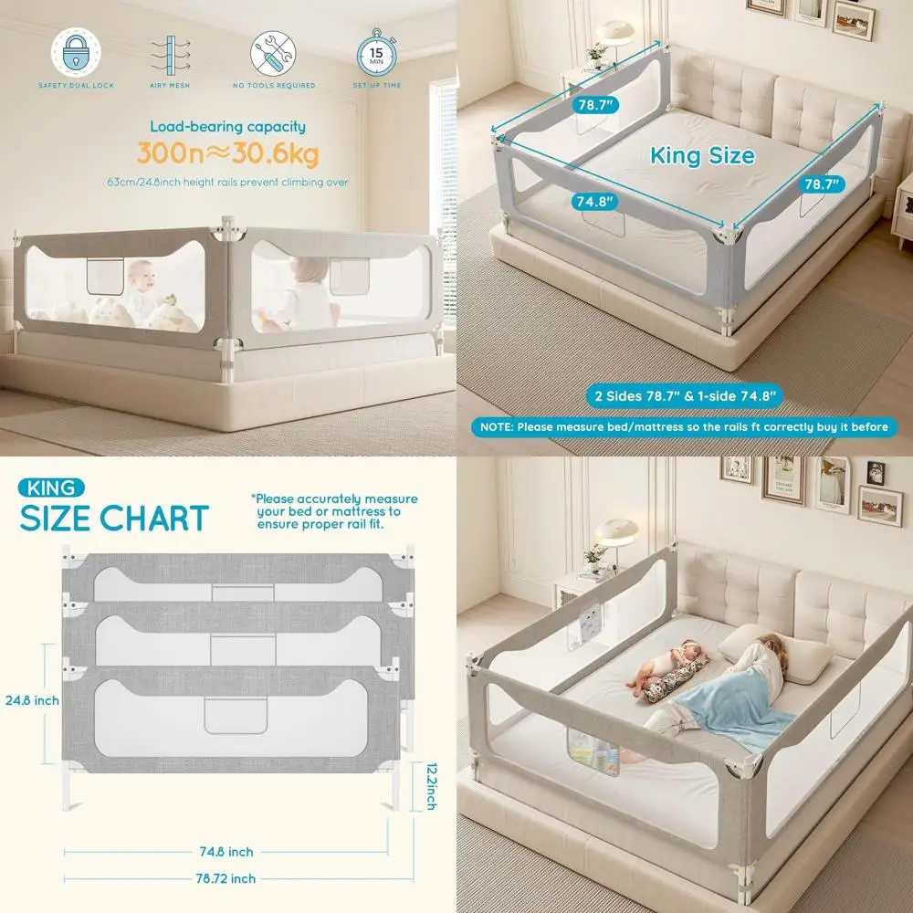 King Size Bed Rail: 3-Sided Tall Safety Guard for Toddlers & Kids (78.7x78.7x74.8)
King Size Bed Rail: 3-Sided Tall Safety Guard for Toddlers & Kids (78.7x78.7x74.8)