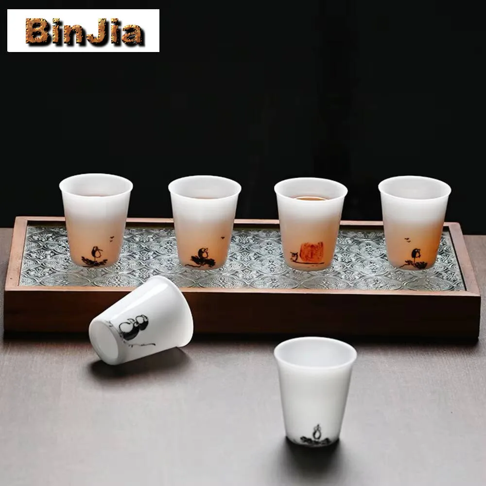 50 мл фарфоровая чашка для чая с ледяным нефритом Dehua, белая ручная роспись, птица, одиночная чаша для запаха, кувшин для воды, кунг-фу, набор для чая, подарок, ремесло