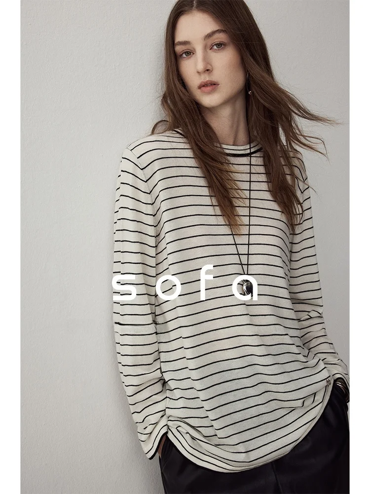 Loose Fit Woolen Long Sleeve T-Shirt Women's Knitted Sweater Casual Style Sofa Brand Fine Texture RW Stripe Design
Loose Fit Woolen Long Sleeve T-Shirt Women's Knitted Sweater Casual Style Sofa Brand Fine Texture RW Stripe Design