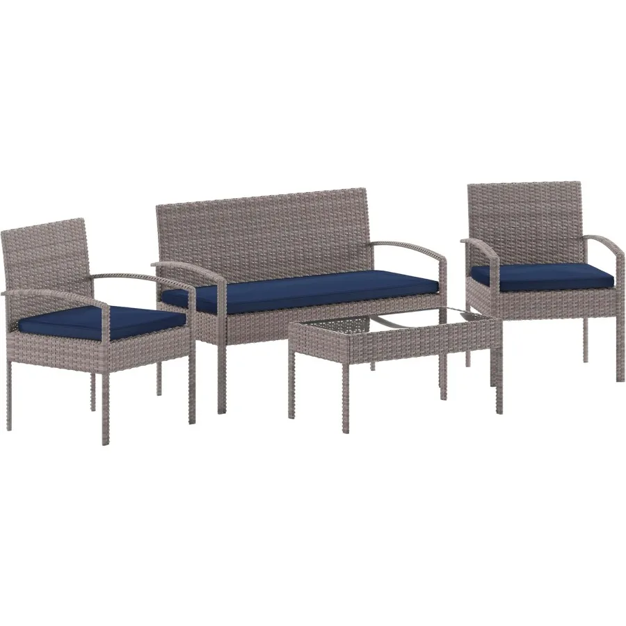 Серый комплект для патио из 4 предметов со стальным каркасом и темно-синими подушками для гостиной на открытом воздухе Прочный устойчивый к атмосферным воздействиям дизайн Идеально подходит для Ga
Серый комплект для патио из 4 предметов со стальным каркасом и темно-синими подушками для гостиной на открытом воздухе Прочный устойчивый к атмосферным воздействиям дизайн Идеально подходит для Ga