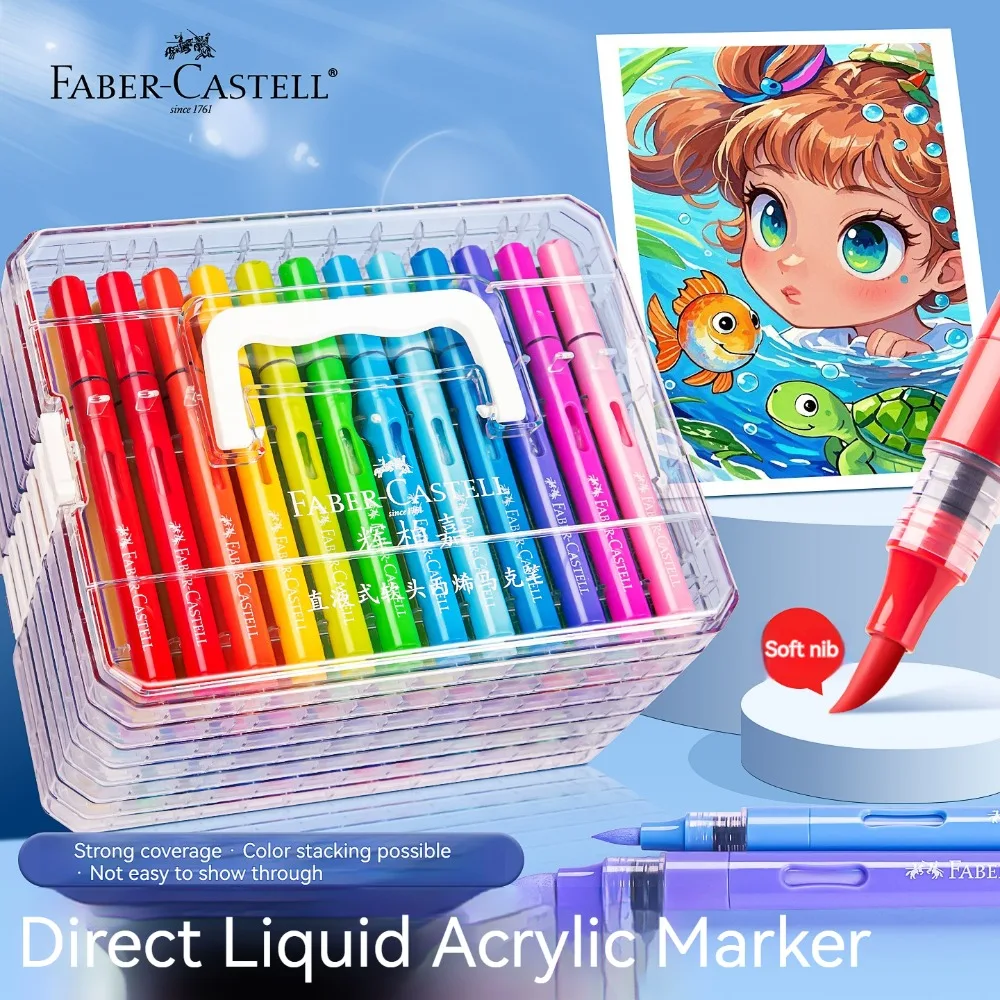 Faber Castell Direct-liquid Acrylic Markers Soft Brush Paint Pen Large Capacity for Ceramic Wood Glass Stone Fabric for Adults
Faber Castell Direct-liquid Acrylic Markers Soft Brush Paint Pen Large Capacity for Ceramic Wood Glass Stone Fabric for Adults