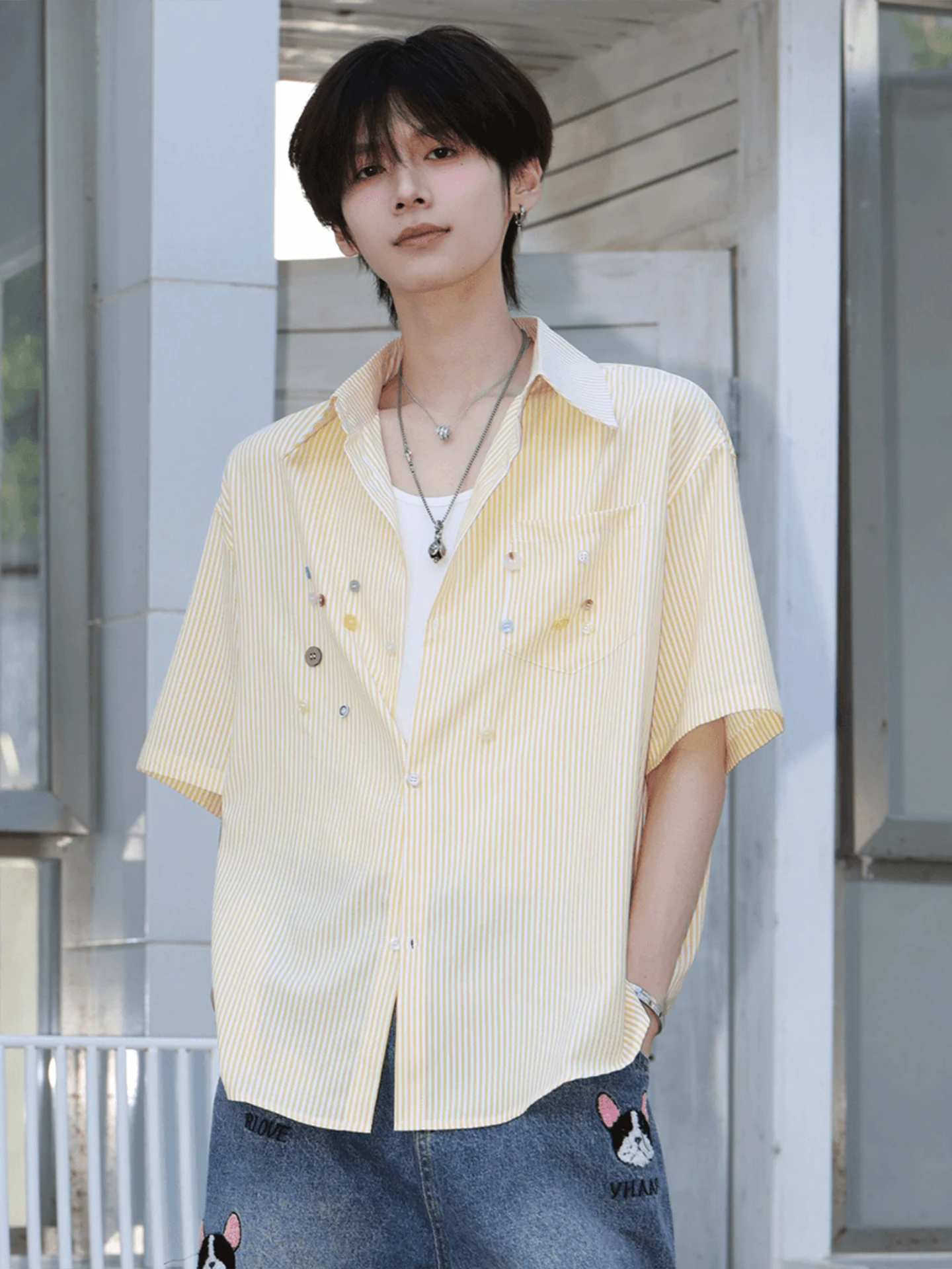 Dopamine Lemon Yellow Vertical Striped Short Sleeve Men's Shirt Summer Button Design Youth Couple's Shirt American S...
Dopamine Lemon Yellow Vertical Striped Short Sleeve Men's Shirt Summer Button Design Youth Couple's Shirt American S...