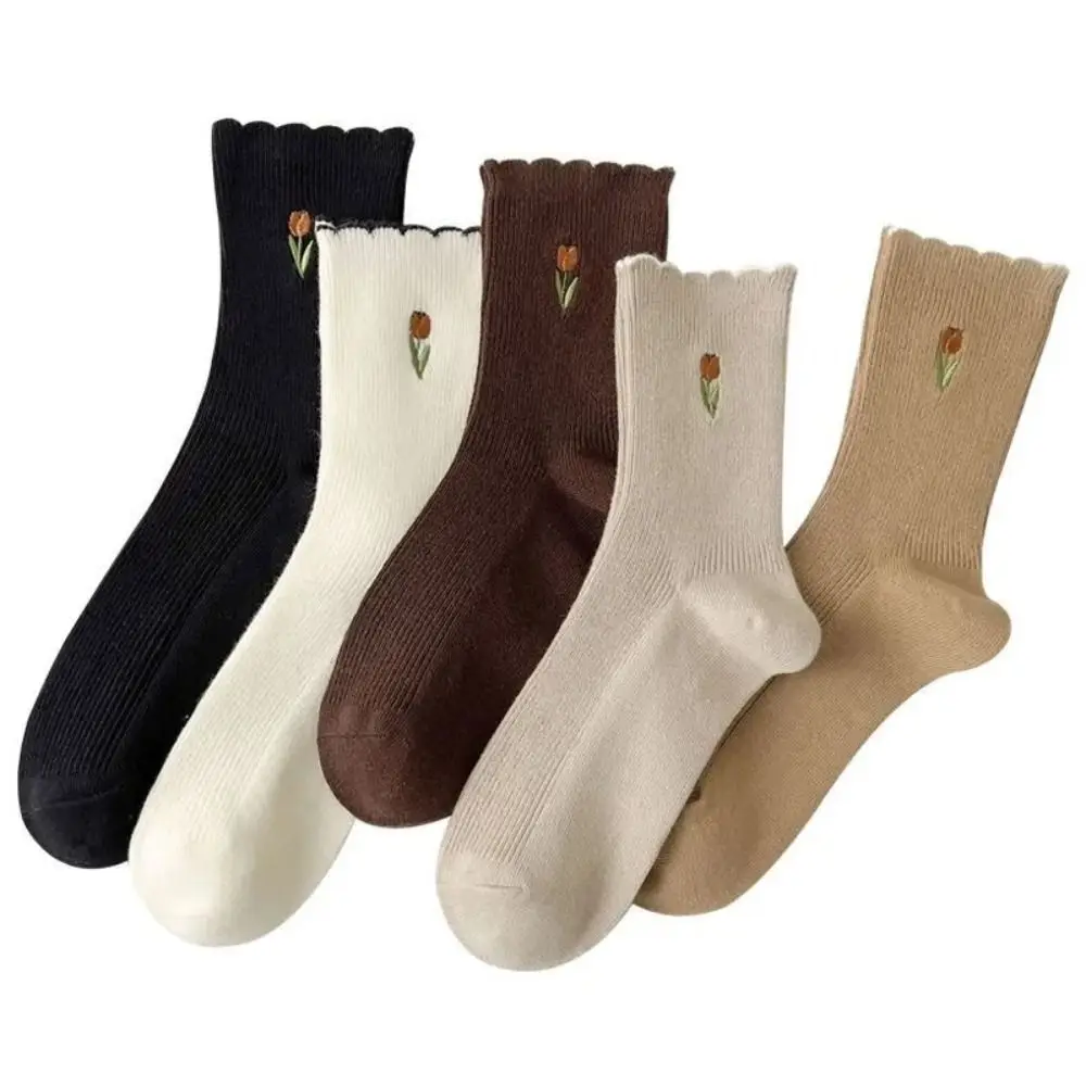 5pairs Tulip Floral Embroidery Women Flower Socks Crew Length Retro Mid Tube Socks Solid Color Ruffle Socking Autumn Winter
5pairs Tulip Floral Embroidery Women Flower Socks Crew Length Retro Mid Tube Socks Solid Color Ruffle Socking Autumn Winter