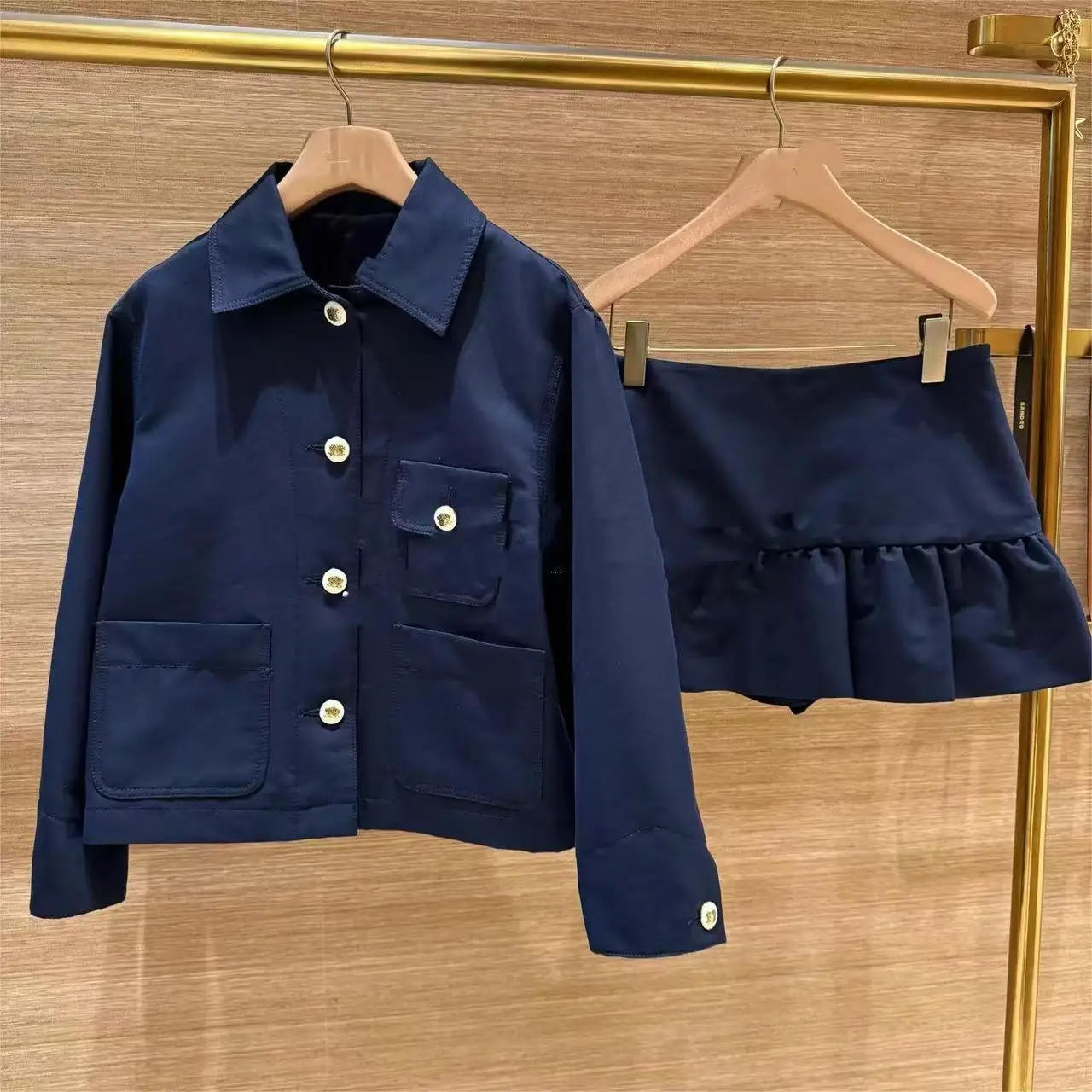 Spring Women Dark Blue Jacket Turn-Down Collar Long Sleeve Short Coat + Ruffles Mini Skirt
Spring Women Dark Blue Jacket Turn-Down Collar Long Sleeve Short Coat + Ruffles Mini Skirt