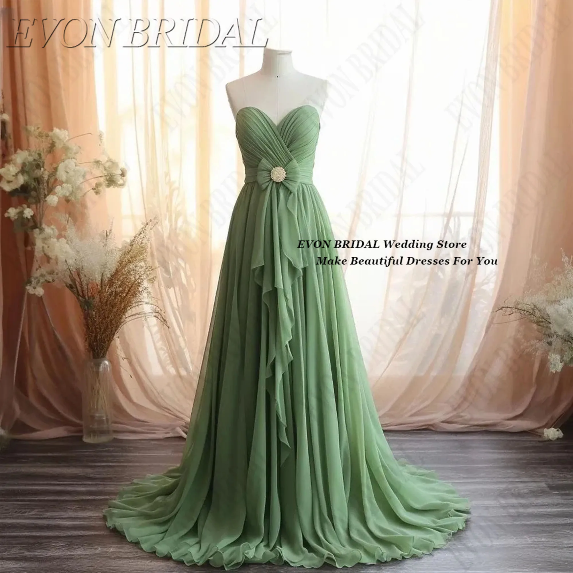 Green Evening Dress Classic Sleeveless Long Wedding Guest Dress Said Arabia Formal Woman Ceremony Dress EVON BRIDAL Customized 
Green Evening Dress Classic Sleeveless Long Wedding Guest Dress Said Arabia Formal Woman Ceremony Dress EVON BRIDAL Customized