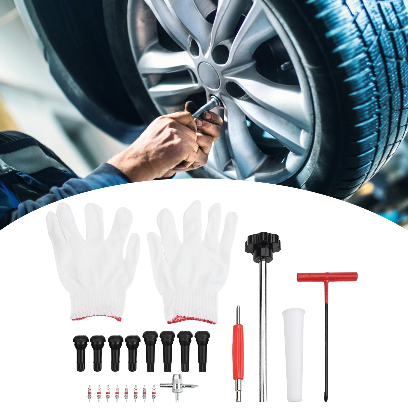 22pcs Tire Valve Stem Tool Kit Quick Change Car Puller Wheel Tire Remover T-shaped Hook For Car ATVs Trucks Motorcycles
22pcs Tire Valve Stem Tool Kit Quick Change Car Puller Wheel Tire Remover T-shaped Hook For Car ATVs Trucks Motorcycles