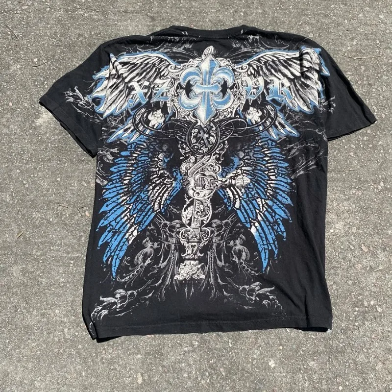 Y2K Gothic Blue Grey Cracked Cross Mechanical Wings T Shirt Men Women Summer Cyberpunk Streetwear Oversized Fit Clother
Y2K Gothic Blue Grey Cracked Cross Mechanical Wings T Shirt Men Women Summer Cyberpunk Streetwear Oversized Fit Clother