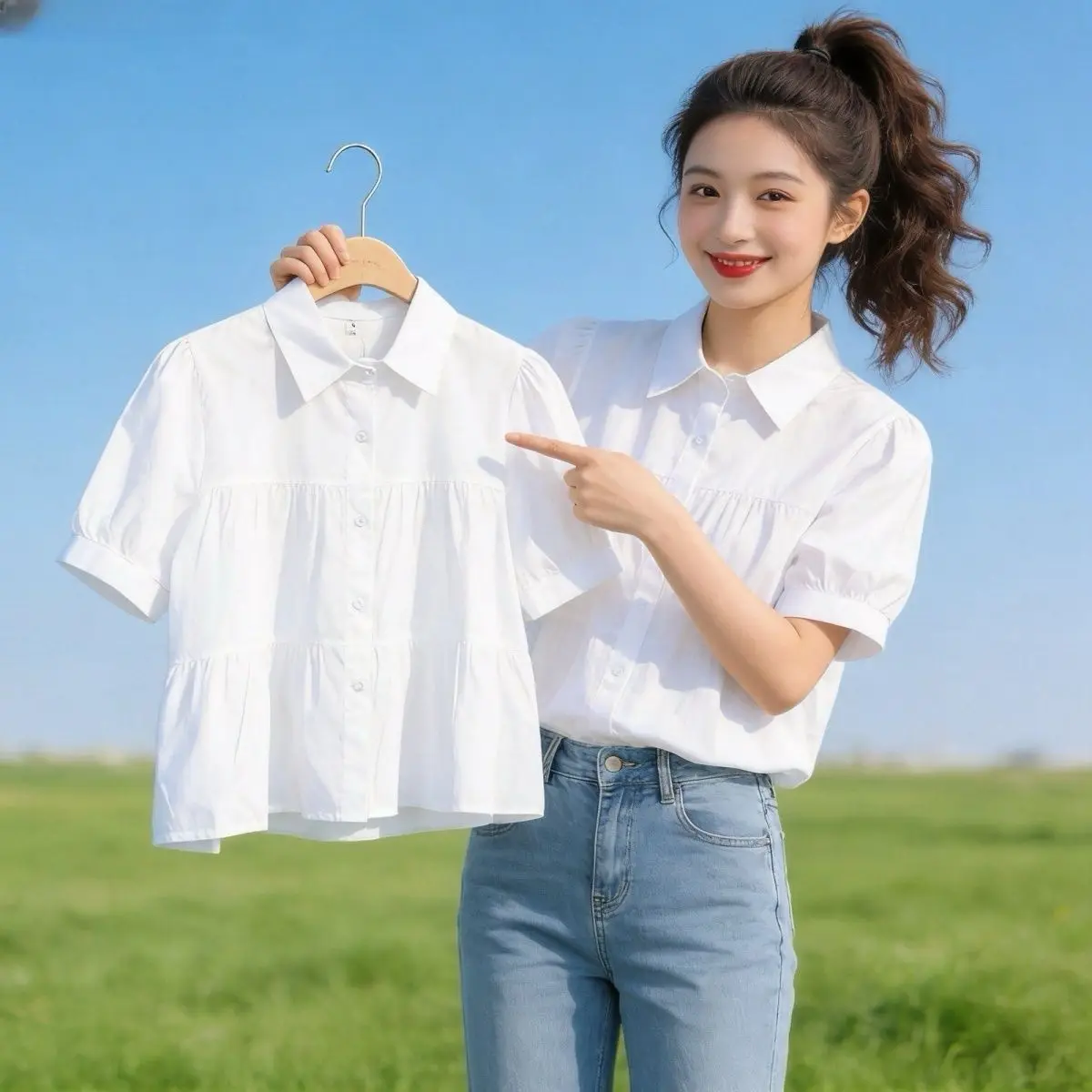 Summer Casual Korean Style Shirt Pure Color Collar Doll Top Versatile Short Sleeve Women's Fashionable Classic Single Bu...
Summer Casual Korean Style Shirt Pure Color Collar Doll Top Versatile Short Sleeve Women's Fashionable Classic Single Bu...