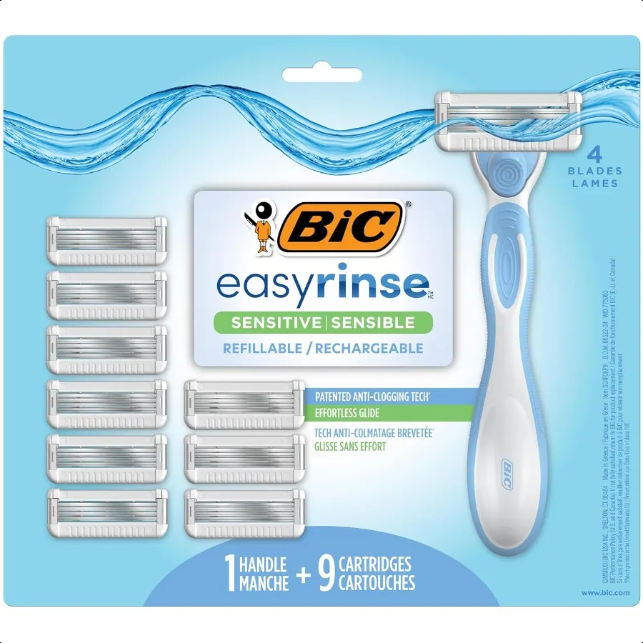 EasyRinse Sensitive, многоразовые женские бритвы против засорения с 4 лезвиями, 1 ручкой и 9 сменными картриджами, набор бритв
EasyRinse Sensitive, многоразовые женские бритвы против засорения с 4 лезвиями, 1 ручкой и 9 сменными картриджами, набор бритв