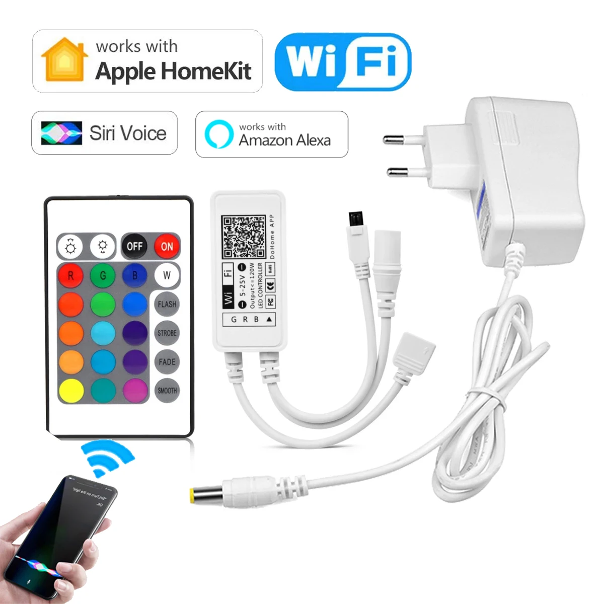 WIFI Switch RGB Controller Work With Apple Homekit Siri Voice Control Power Adapter IR Remote For LED Strip Light DC 12V
WIFI Switch RGB Controller Work With Apple Homekit Siri Voice Control Power Adapter IR Remote For LED Strip Light DC 12V