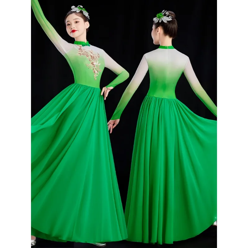 Long skirt opening dance costume, new style Chinese style adult choir performance costume
Long skirt opening dance costume, new style Chinese style adult choir performance costume